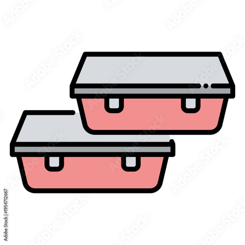 Two Stacked Lunch Boxes with Lids Illustration
