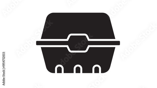 Food container icon with three arched openings on the bottom and a horizontal lid closure line, stylized black graphic.