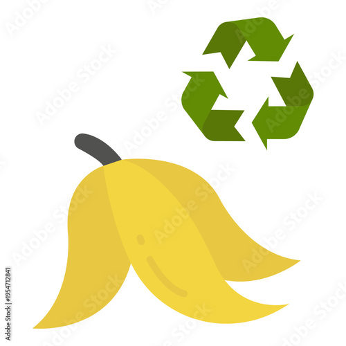 Banana Peel with Recycling Symbol, Eco-Friendly Waste Disposal