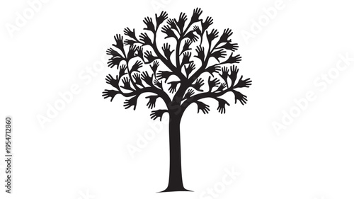 Tree with many hands instead of leaves, symbolizing community and support featuring growth, unity, diversity with connection and people elements for