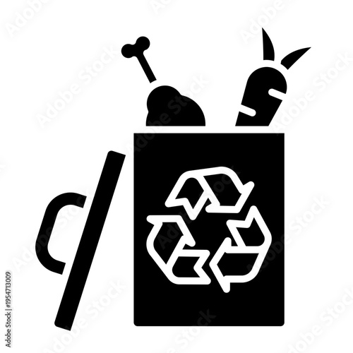 Food Waste Recycling Bin Icon with Chicken and Carrot