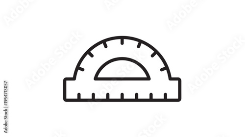 Protractor simple line icon with degree markings and a curved scale for measuring angles on a white background.