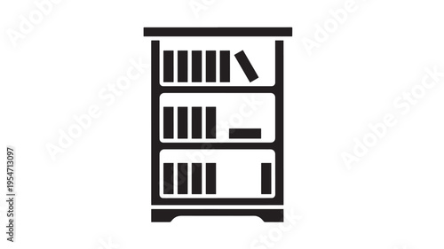 Bookshelf icon with multiple shelves filled with books, rendered in a simple black silhouette style.