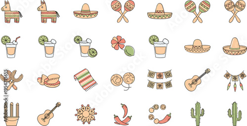 Vibrant Mexican Fiesta Elements and Symbols Illustration Set