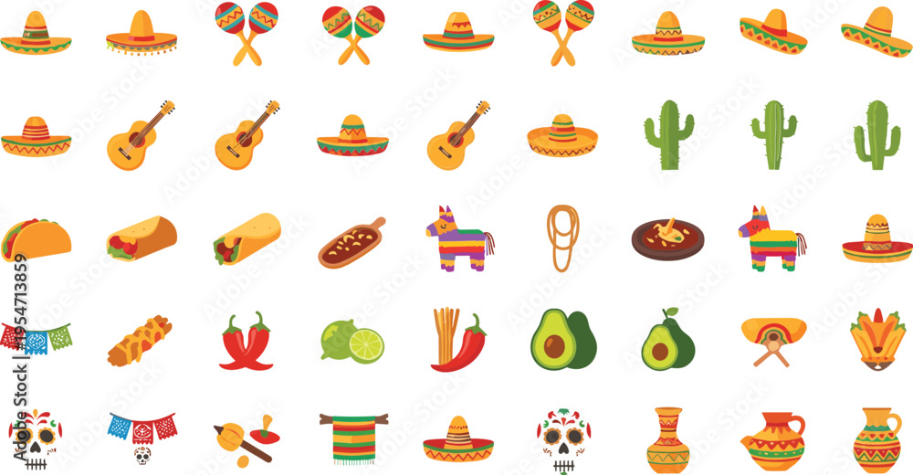 Obraz premium Vibrant Mexican Fiesta Icons and Symbols Collection