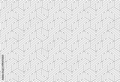 Hexagon line abstract seamless pattern background. Gray line on white.	