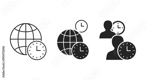 Vector illustration of global time zone concepts for international business and remote work scheduling designs.