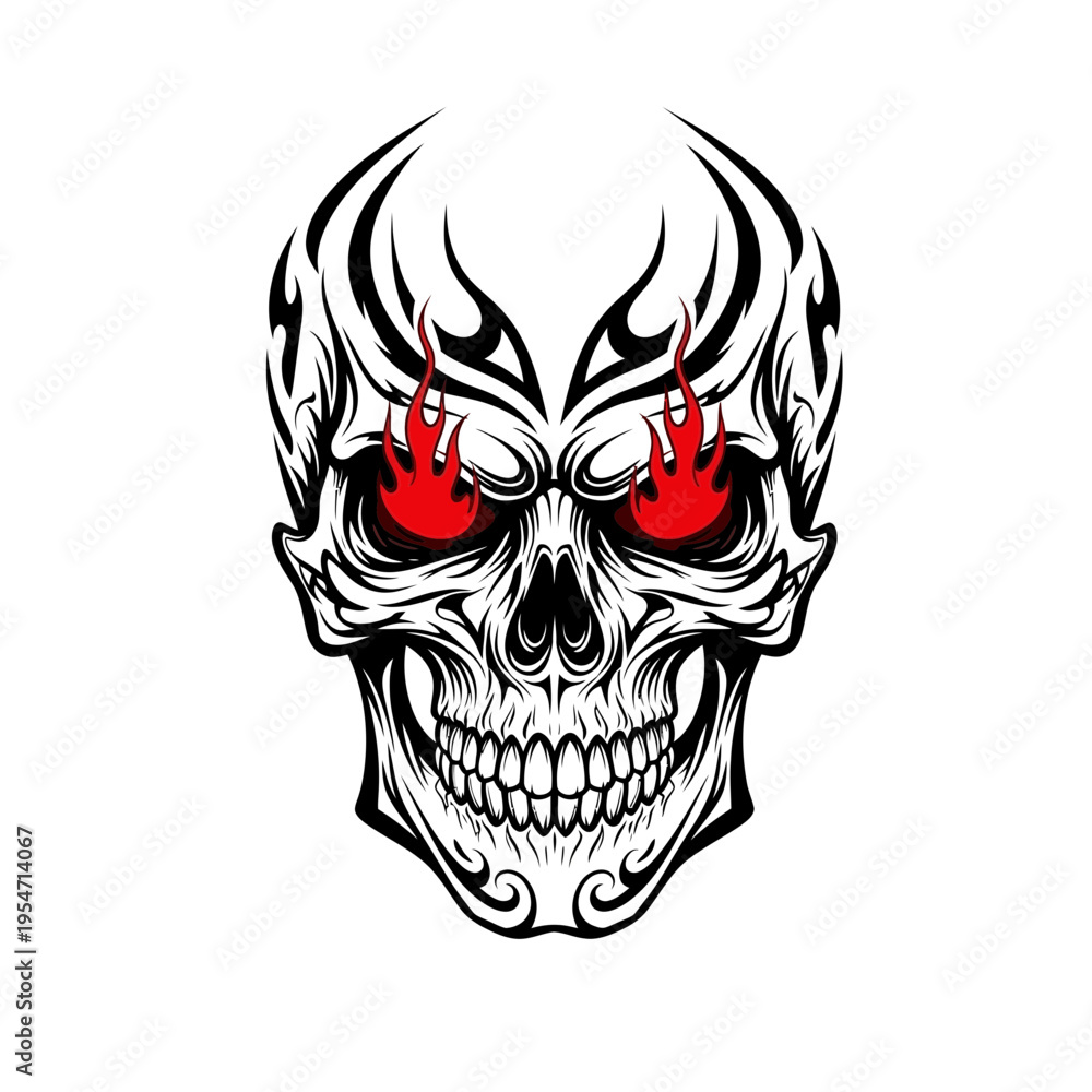 Obraz premium Tribal Skull with Fiery Red Eyes Illustration