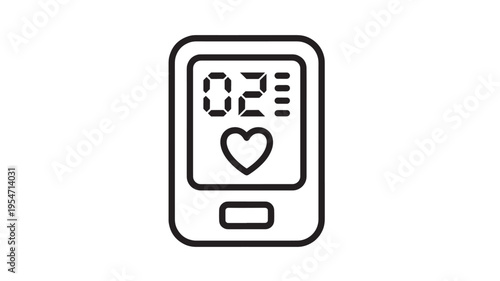 Blood pressure monitor icon with heart symbol and digital display indicating pulse rate, representing healthcare.