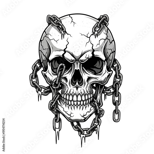 Cracked Skull with Chains