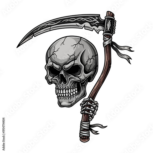 Grim Reaper Skull with Scythe