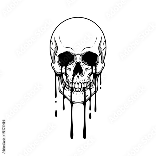 Melting Skull Dripping Black Ink