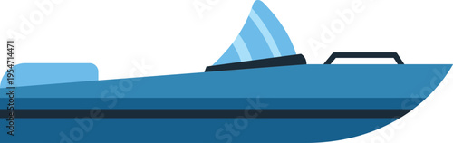 Blue speed boat flat icon representing water sports and recreation on white background