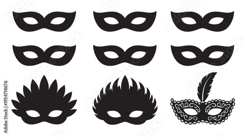 Masquerade masks collection featuring ornate designs, feathered accents, and traditional styles for parties and events