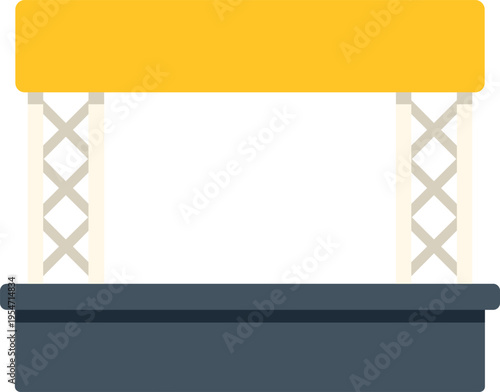 Event stage setup displaying a dark grey platform with yellow upper structure