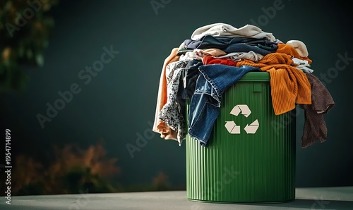 Outdoor recycling bin filled with discarded clothing and textiles for donation