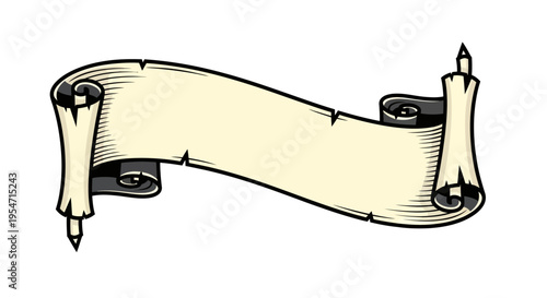 Vintage Parchment Scroll Banner Illustration - Old Paper Ribbon Vector for Heraldic Designs and Tattoos