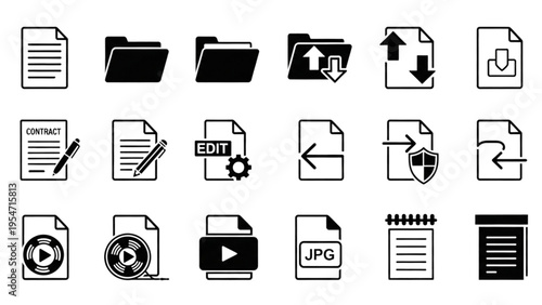 Vector Icon Sheet of Various File Types and Actions on Computer