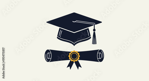 Graduation Cap and Diploma Scroll Icon Illustration - Academic Achievement and Degree Completion Concept