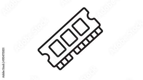 RAM computer memory module, black line icon for digital technology and hardware. featuring data, storage, chip with electronic and circuit elements