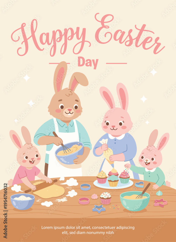 Fototapeta premium Easter Bunny Family Baking Activity