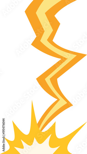 Yellow stylized lightning bolt striking, creating a burst of sparks and energy