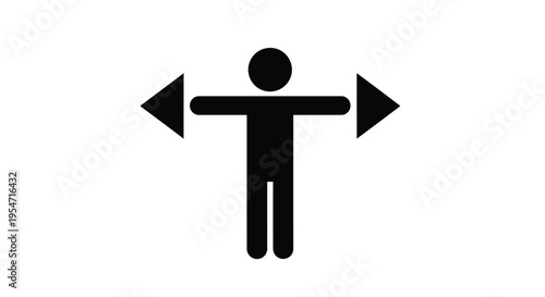 Minimalist vector illustration showing a person making a decision between left and right paths.