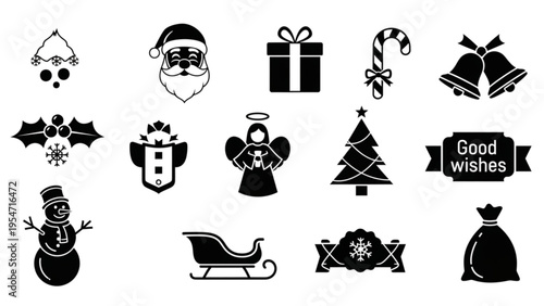 Christmas Vector Icon Sheet with Santa Claus and Holiday Symbols