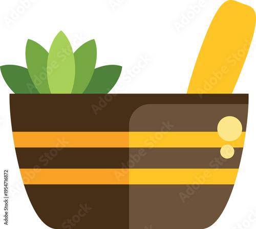 Mortar and pestle preparing natural ingredients for herbal remedies