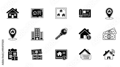 Vector icon sheet of various real estate and finance symbols