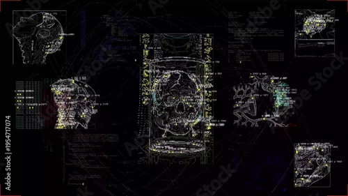 Cyberpunk tracking interface with cyber implants and coordinates. Cyber Implants are a cyberpunk data point monitoring system.