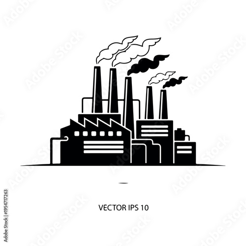 Industrial factory complex with smoking chimneys and pollution vector illustration for environmental impact