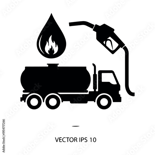 Fuel truck with flaming hazard symbol vector illustration for safety and energy industry
