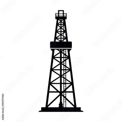 Oil drilling rig tower isolated on white background for energy industry illustration