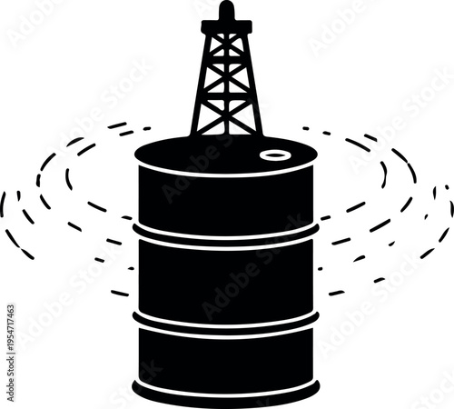 oil drilling rig tower isolated on white with radar signal waves illustration