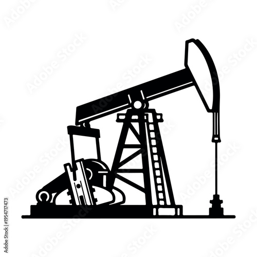 oil pumpjack silhouette in black and white industrial energy extraction illustration