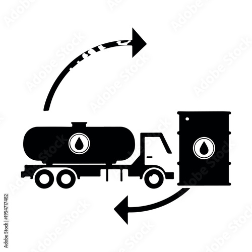 Recycling loop of fuel tanker truck and industrial storage tank with circular arrows