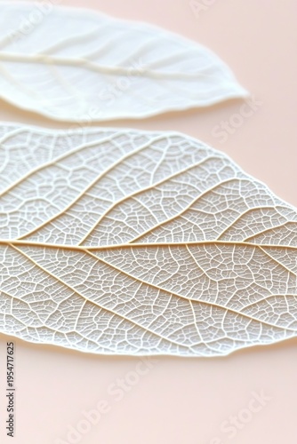 Delicate Skeletonized Leaves with Visible Veins on Soft Beige Surface, Creating a Unique Texture
