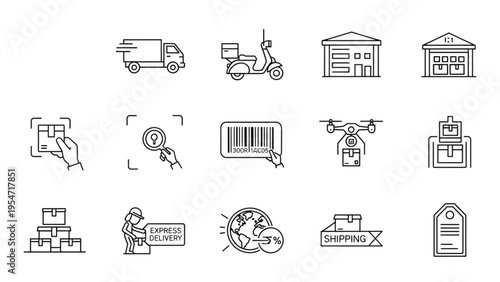 Vector Icon Sheet of Delivery and Shipping Icons