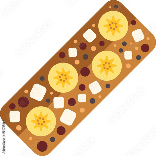 Granola bar with banana, chocolate, and marshmallow pieces