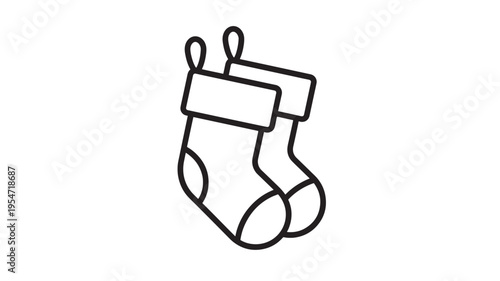 Christmas stockings line art icon with loops for hanging, representing holiday spirit and gift-giving.