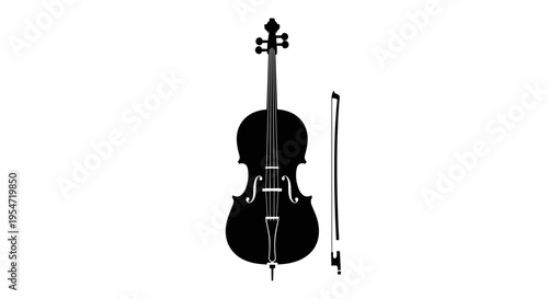 Black Cello and Bow Instrument.