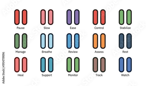 Colorful pill icons representing actions for health and wellness