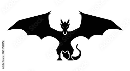Black silhouette of dragon creature.