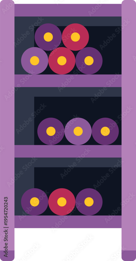 Obraz premium Wine bottles stored in a colorful flat design wooden rack