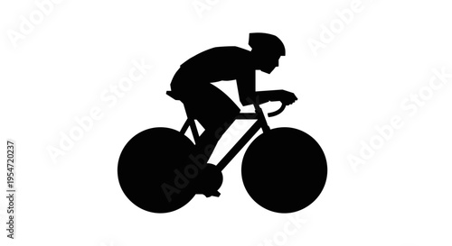 Cyclist Riding Bicycle Silhouette Icon.