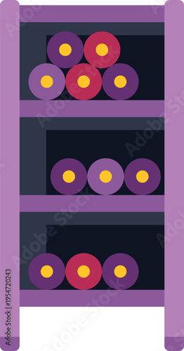 Wine bottles stored in a colorful flat design wooden rack