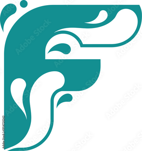Abstract F Logo for Innovative Farming Fluid Shapes, Water Air Theme, Solid Teal White