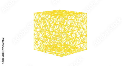 Abstract Yellow Cube Network Structure, Geometric Grid, Futuristic Design, White Background