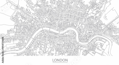 London City Map Outline - Aerial View of River Thames and Streets